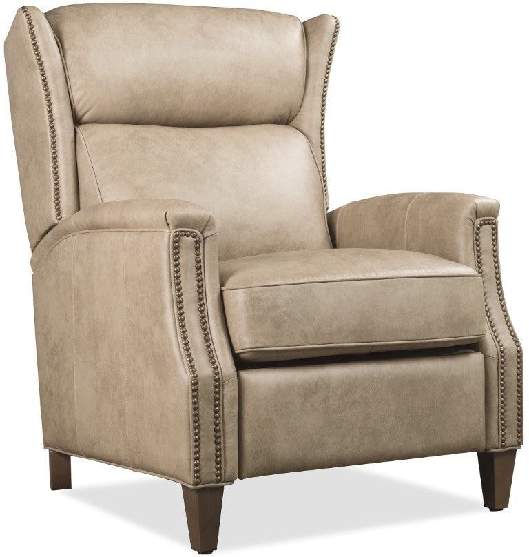Hooker Furniture Lansing Semi-Aniline Leather Power Recliner With Power Headrest, Usb Charging, Nailhead Trim Beige RC823-PH-083