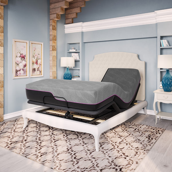 Legends Furniture Bridgevine Home 11 Inch Flex Head Adjustable Queen Size 3-layer Memory Foam Mattress And Bed Frame Bundle Grey, Grey  Zrem-adj-afrmrn-fq