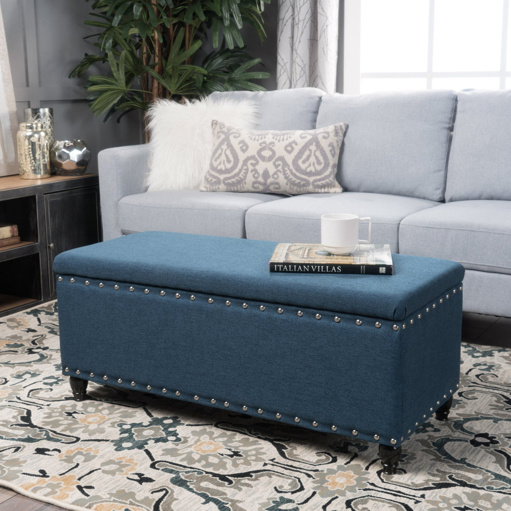 English Elm Storage Ottoman Bench with Hinged Lid Padded Seat Living Room Coffee Table 60581.00DBL