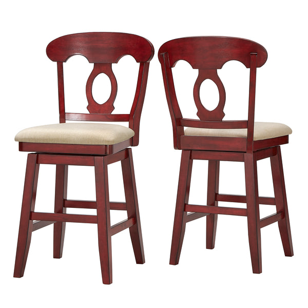 Homelegance By Top-Line Juliette Napoleon Back Counter Height Wood Swivel Chair Red Rubberwood