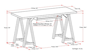 English Elm Sawhorse Desk - Dark Chestnut Brown, Solid Wood, Industrial Style With Keyboard Tray For Home Office B136P158231-GIGA