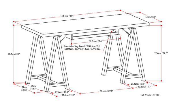 English Elm Sawhorse Desk - Handcrafted White Industrial Style With Spacious Work Surface & Keyboard Tray B136P159582-GIGA