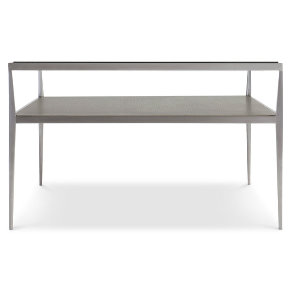 Bernhardt Bernhardt Cornelia Nebbia Glass Cocktail Table With Brushed Stainless Frame And Slim Tapered Legs 331021