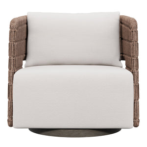 Bernhardt Bernhardt Maldives Swivel Chair — All-Weather Twisted Abaca Wicker, Teak Base, Deep Plush Cushioning - Made to Order O2352SB