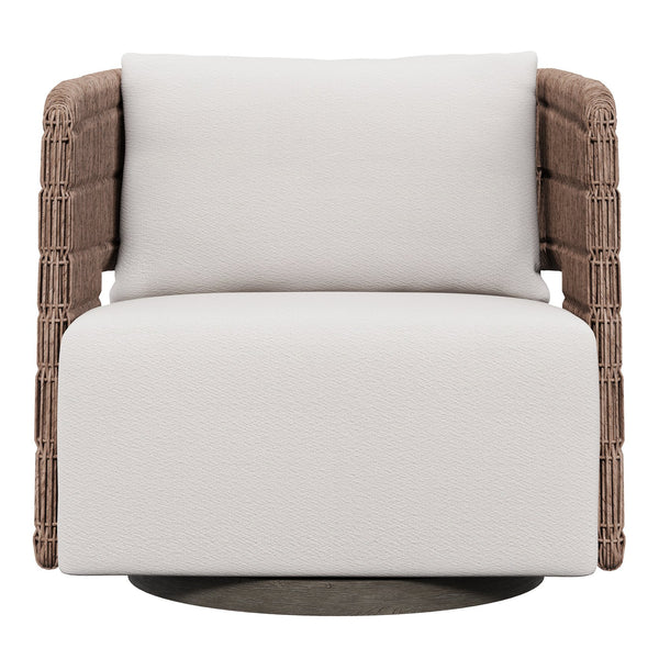Bernhardt Bernhardt Maldives Swivel Chair — All-Weather Twisted Abaca Wicker, Teak Base, Deep Plush Cushioning - Made to Order O2352SB