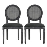 Christopher Knight Home® - Noble House - Aquilla French Country Wood and Cane Upholstered Dining Chair, Gray - Set of 2