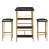 Homelegance By Top-Line Tosca Counter Height Metal Table Set with Faux Marble Top Gold Metal