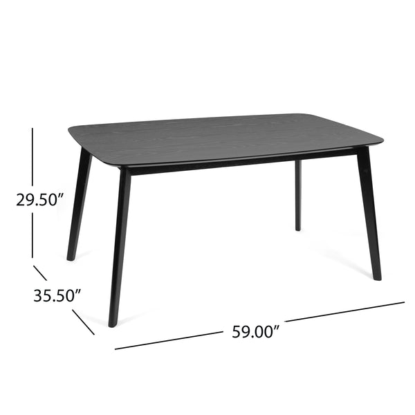 English Elm Christopher Knight Home® - DINING Mid-Century Solid Wood & Faux Wood Top Table with Rubberwood Legs, Sleek Rounded Edge Design Black 58907.00BLK