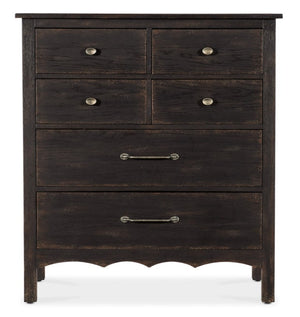 Hooker Furniture Americana Heirloom Six-Drawer Chest With Distressed Oak Finish, Cedar-Lined Drawer, Felt Liners And Scalloped Base Blacks 7050-90110-89