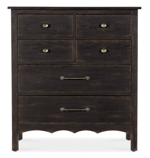 Hooker Furniture Americana Heirloom Six-Drawer Chest With Distressed Oak Finish, Cedar-Lined Drawer, Felt Liners And Scalloped Base Blacks 7050-90110-89