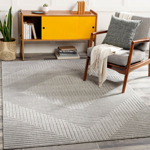 Livabliss Kingston Machine Woven Viscose Wool Blend Rug with Sculpted High Low Pile Texture Light Slate, Gr 2' x 2'11" KGS2306-23