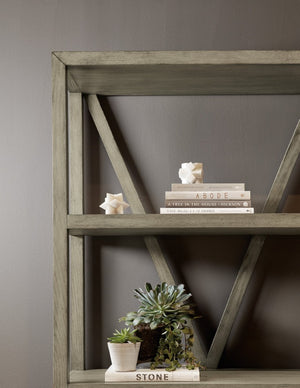 Hooker Furniture Linville Oak Veneer Etagere In Mink Finish With X-Back, 4 Fixed Shelves, Anti-Tip Hardware, 86"H 6150-50003-85