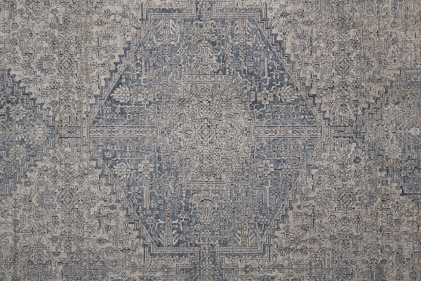 Feizy Rugs Marquette Medallion Rug – Elegant Power-loomed Design, Stain-resistant, Easy Care For High Traffic Areas Taupe,Gray,Blue Polyester,Acrylic Mrq3775fgry000j00