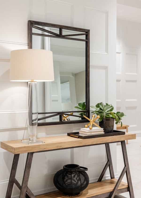 A.R.T. Furniture Frame Console Table – Stylish Two-tone Finish With Industrial Charm, Fixed Shelf & Protective Glides Light Brown Ash & Poplar Solid,Plank,Effect Flakey & Quarter,Sawn Oak Veneer 278374-2344