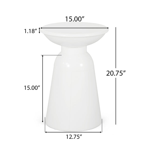 English Elm Outdoor Powder-coated Iron Pedestal Side Table for Patio and Lounge Spaces White 73615.00WHI