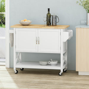 Christopher Knight Home® - Noble House - Finzer Farmhouse Kitchen Cart with Wheels, White and Natural