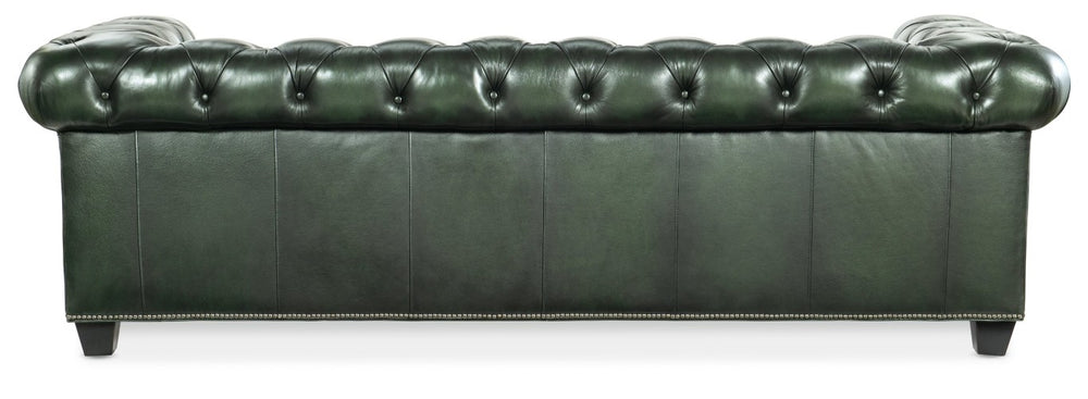 Hooker Furniture Charleston Tufted Sofa In Top-Grain Leather With Pewter Nailhead Trim, Chesterfield Elegance & Comfort SS198-03-029
