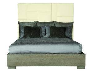 Bernhardt Bernhardt Mosaic King Panel Bed With Upholstered Mondrian Headboard And Quartered Oak Cerused Finish K1063