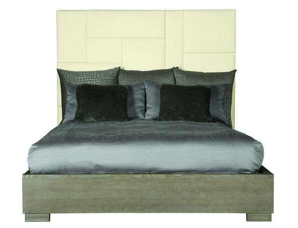 Bernhardt Bernhardt Mosaic King Panel Bed With Upholstered Mondrian Headboard And Quartered Oak Cerused Finish K1063