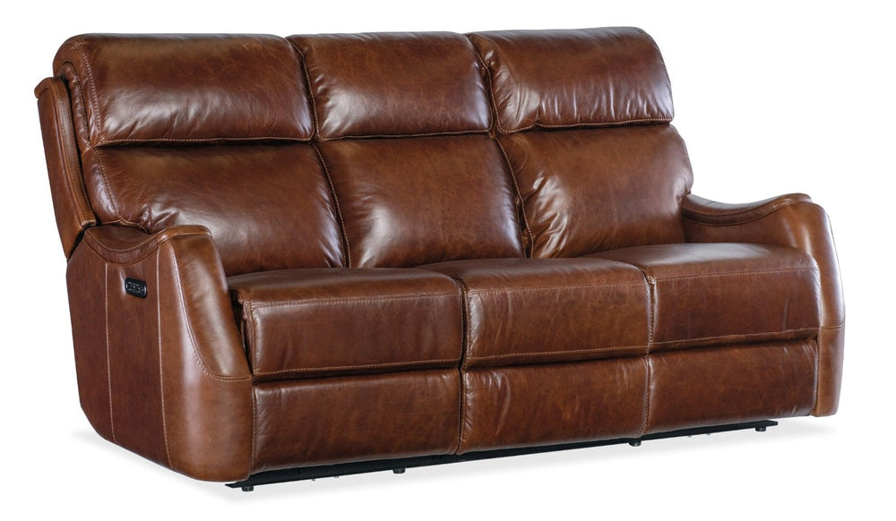 Hooker Furniture Harlan Zero Gravity Sofa With Power Recline, Adjustable Headrests, Usb Charging & Leather Finish Brown SS734-PHZ3-088