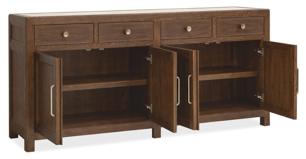 Hooker Furniture Driftwood Buffet With Inset Natural Stone Top, Rustic Buckboard Finish, Soft-Close Drawers & Doors Medium Wood 6820-75901-85
