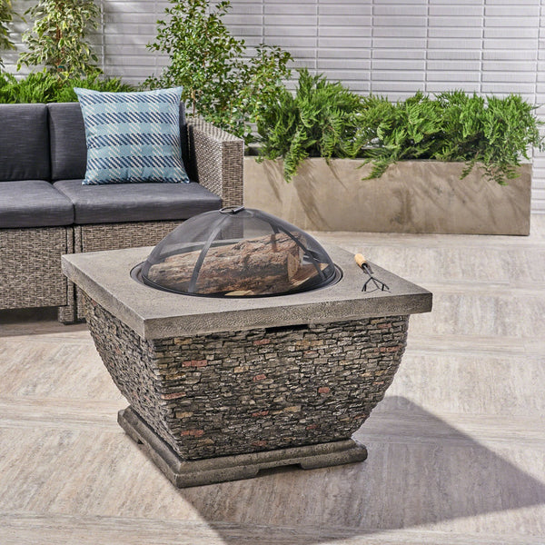 English Elm 32" Square Mgo Concrete Wood Burning Fire Pit Handcrafted for Outdoor Patios 62392.00GRY