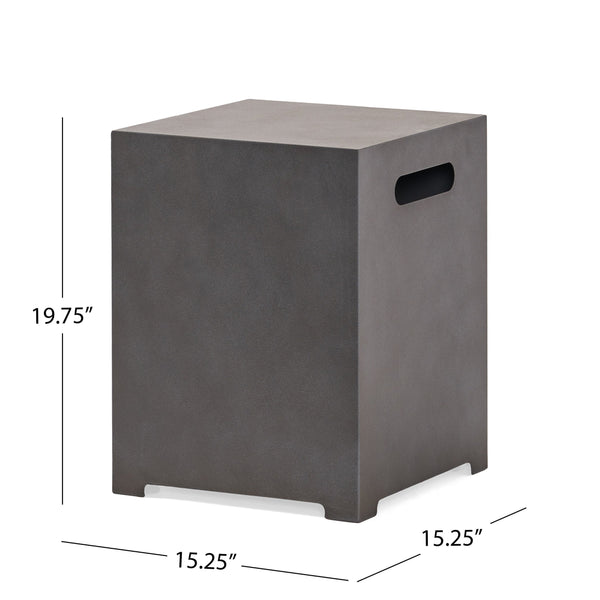 English Elm Propane Tank Cover Outdoor Iron Side Table with Slatted Storage for Fire Pit Patios 67760.00CONRT