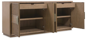 Hooker Furniture Sonnet Marble-Inset Dining Credenza With Woven Cane Doors, White Oak Veneer, Soft-Close Storage Elegance 6072-75900-85
