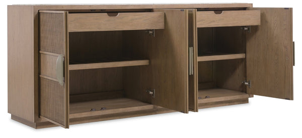 Hooker Furniture Sonnet Marble-Inset Dining Credenza With Woven Cane Doors, White Oak Veneer, Soft-Close Storage Elegance 6072-75900-85