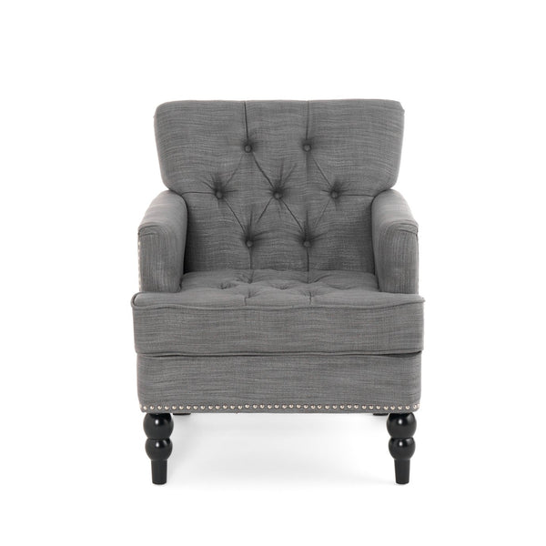 English Elm Christopher Knight Home® - HARRISON Tufted Club Chair with Diamond-Stitched Back, Nailhead Trim and Turned Birch Legs for Comfort and Style Charcoal 53444.00F
