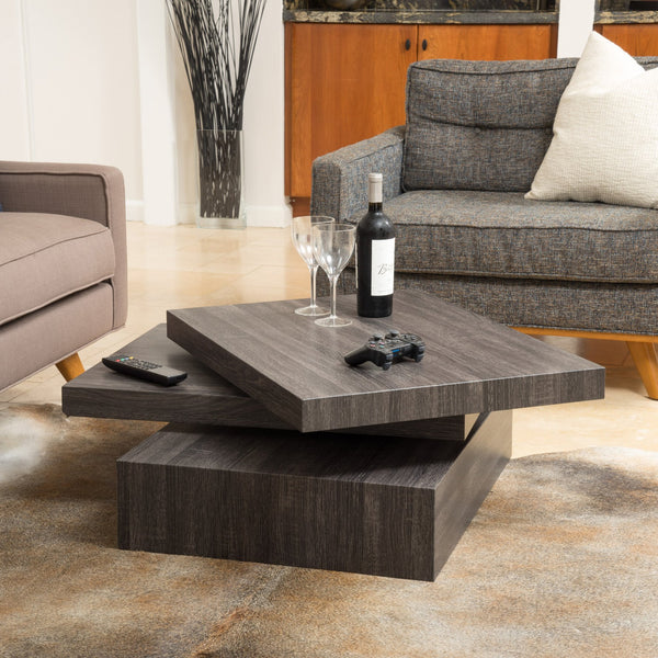 English Elm Christopher Knight Home® - MODERNESQUE Rotating Coffee Table Black MDF — Space-Saving 35.5"x27.75" Modern Swivel Design, Stylish Storage 57023.00BLK