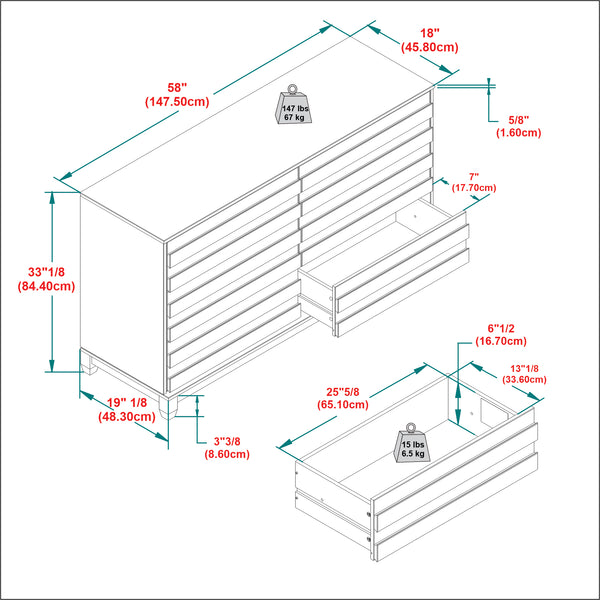 6-Drawer Solid Wood Contemporary Dresser Black BR6DPRIDRBL-T Walker Edison