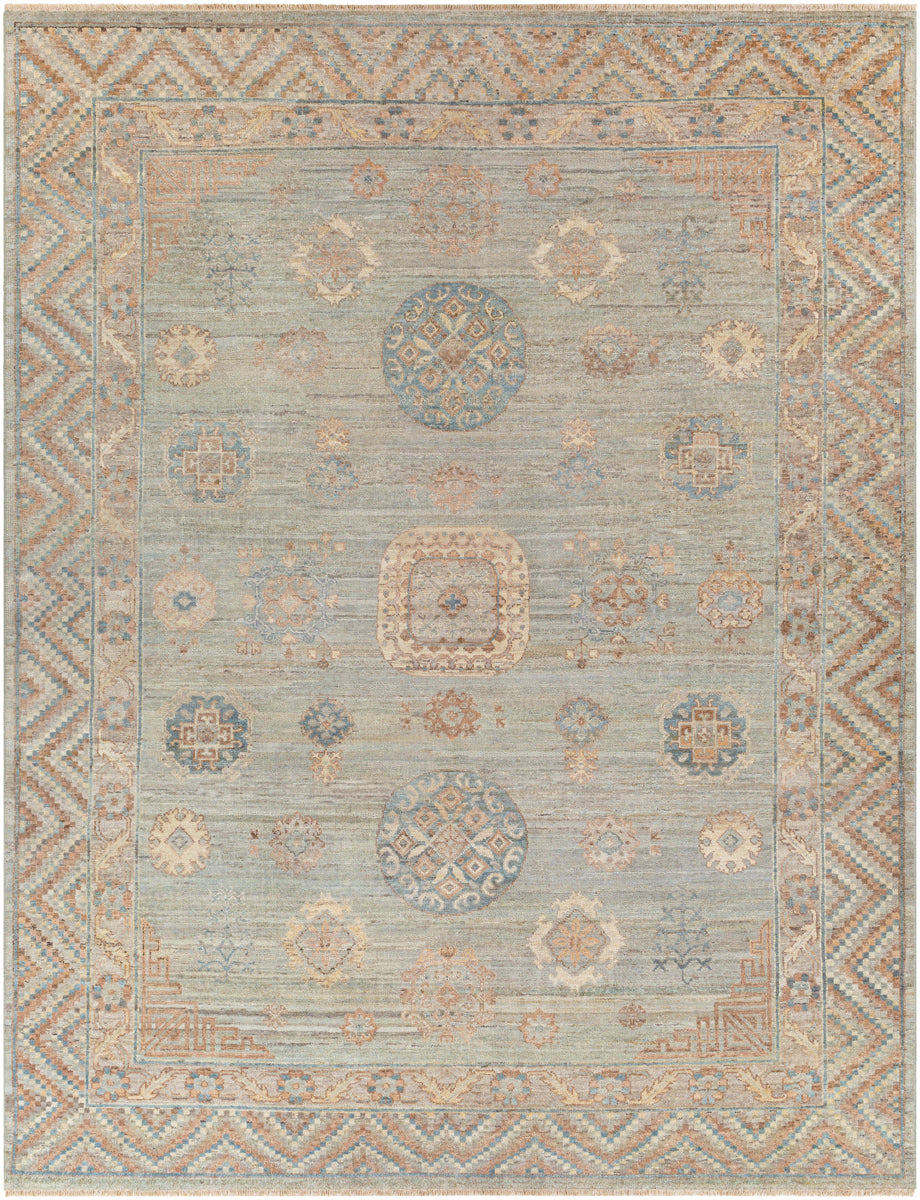 Khotan KHT-2302 9' x 12' Handmade Rug KHT2302-912  Sage, Blue, Mauve, Light Beige, Cream, Camel Surya