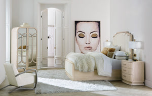 Hooker Furniture Nouveau Sandstone Three-Drawer Nightstand With Curved Breakfront, Usb Charging, Oak Veneers, Elegant Finish 6500-90016-80