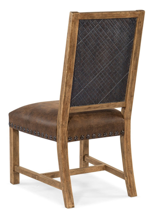 Hooker Furniture Big Sky Side Chair With Leather Seat & Evere Cream Back, Hand-Distressed Wood, Nailhead Trim 6700-75310-80