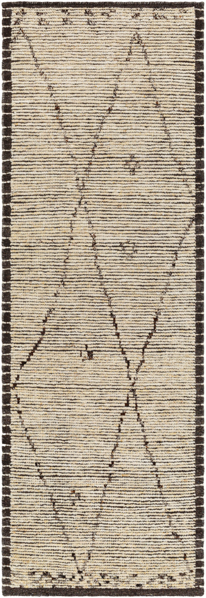 Khyber KHY-2300 2'6" x 8' Runner Handmade Rug KHY2300-268  Black, Charcoal, Dark Brown, Beige, Wheat Surya