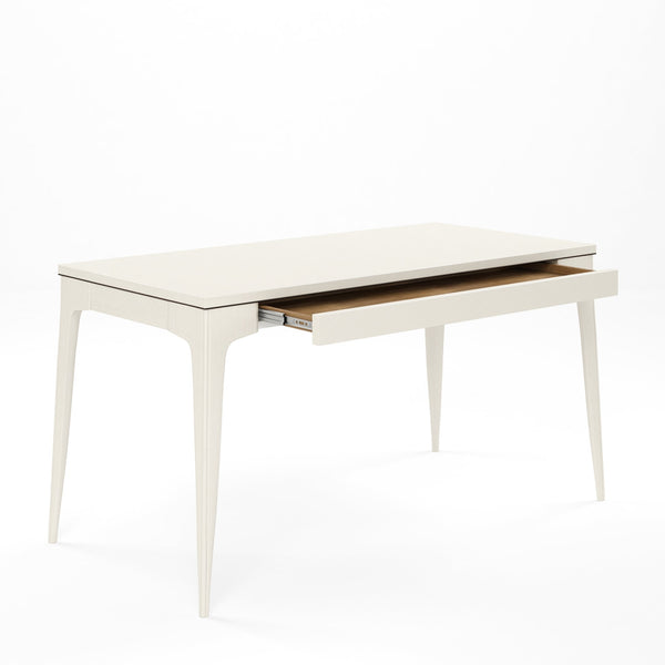 A.R.T. Furniture Blanc Contemporary Writing Desk In Alabaster & Burnished Bronze With Storage Drawer & Levelers White Parrawood Solids,Maple Veneers 289421-1040