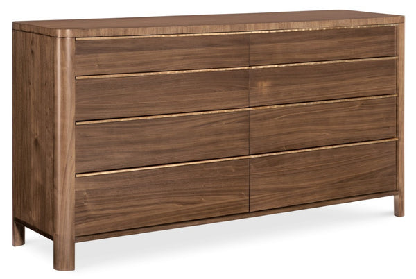 Hooker Furniture Eleana Sculptural Eight-Drawer Dresser In Light Caramel Walnut With Cedar-Lined Drawers & Jewelry Tray 7252-90202-85