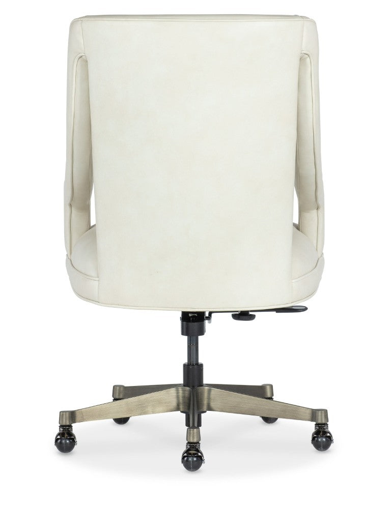 Hooker Furniture Meira Executive Swivel Tilt Chair With Top-Grain Leather, Polished Metal Base, Ergonomic Comfort And Style White EC210-001