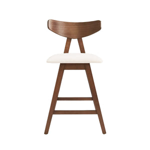 English Elm Christopher Knight Home® - Counter Stool mid-century set of 2 with rubberwood splayed legs, upholstered seats & footrests, 25" seat height Light beige 71185.00LBGE