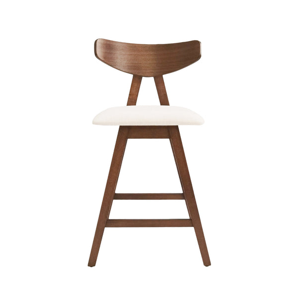 English Elm Christopher Knight Home® - Counter Stool mid-century set of 2 with rubberwood splayed legs, upholstered seats & footrests, 25" seat height Light beige 71185.00LBGE