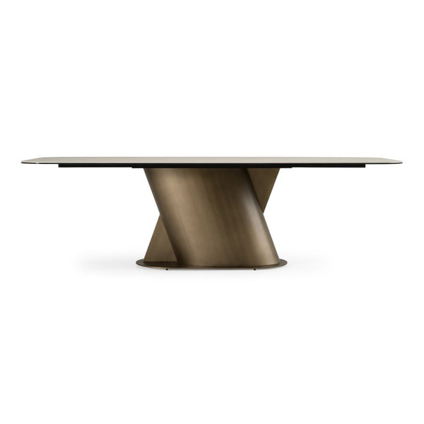 VIG Furniture Kiefer Faux Travertine Ceramic Dining Table With Bronze Pedestal Base, Seats 8, Durable Elegance VGVC-T25968