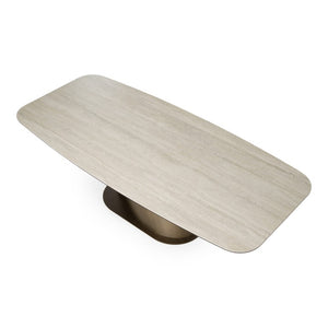 VIG Furniture Kiefer Faux Travertine Ceramic Dining Table With Bronze Pedestal Base, Seats 8, Durable Elegance VGVC-T25968