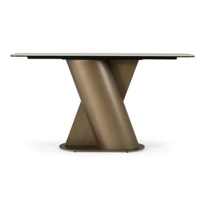 VIG Furniture Kiefer Modern Faux Travertine Console Table With Bronze Pedestal Base — Sleek Stone-Look Entryway Table VGVC-K25968
