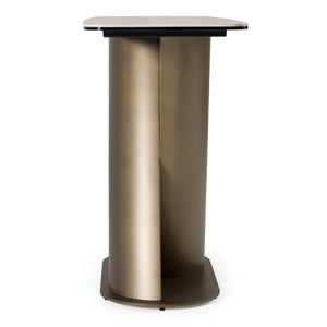 VIG Furniture Kiefer Modern Faux Travertine Console Table With Bronze Pedestal Base — Sleek Stone-Look Entryway Table VGVC-K25968