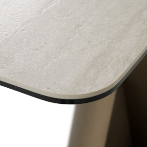 VIG Furniture Kiefer Modern Faux Travertine Console Table With Bronze Pedestal Base — Sleek Stone-Look Entryway Table VGVC-K25968