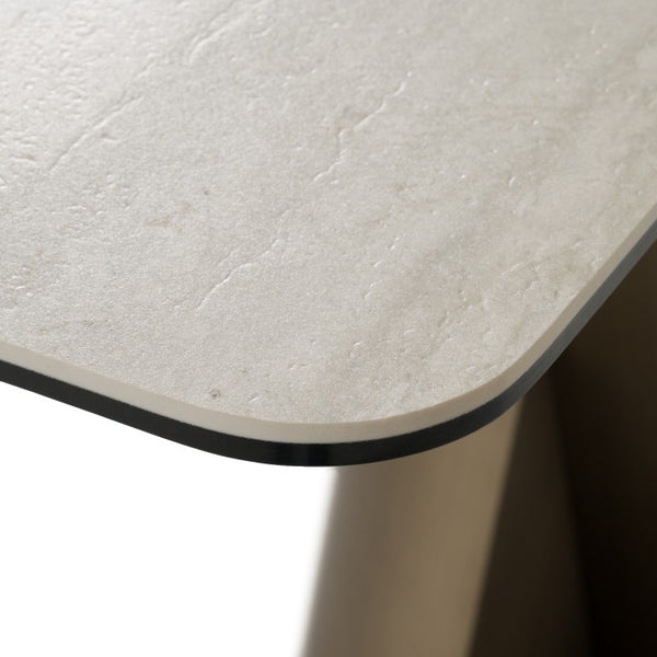 VIG Furniture Kiefer Modern Faux Travertine Console Table With Bronze Pedestal Base — Sleek Stone-Look Entryway Table VGVC-K25968
