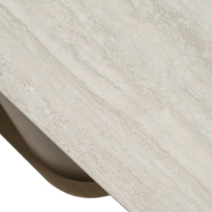 VIG Furniture Kiefer Modern Faux Travertine Console Table With Bronze Pedestal Base — Sleek Stone-Look Entryway Table VGVC-K25968