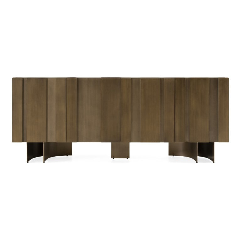 VIG Furniture Kiefer Modern Buffet With Faux Travertine Ceramic Top, Metallic Bronze Finish, Soft-Closing Doors VGVC-G25968