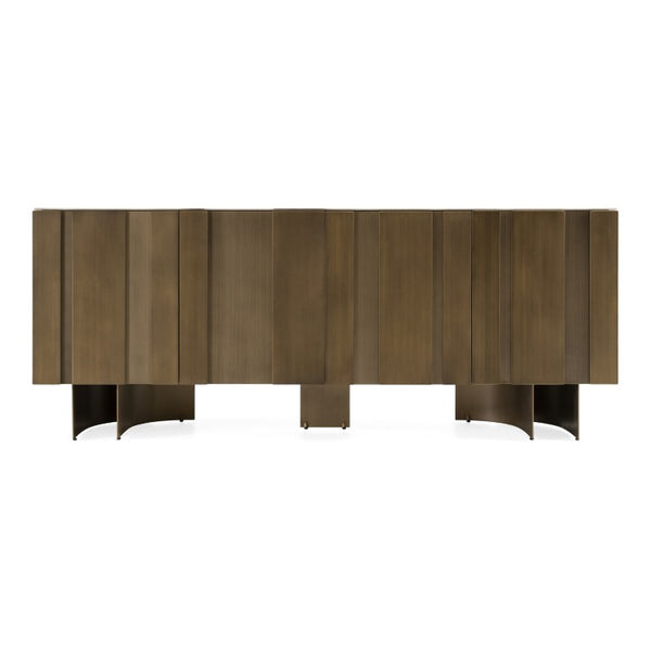 VIG Furniture Kiefer Modern Buffet With Faux Travertine Ceramic Top, Metallic Bronze Finish, Soft-Closing Doors VGVC-G25968
